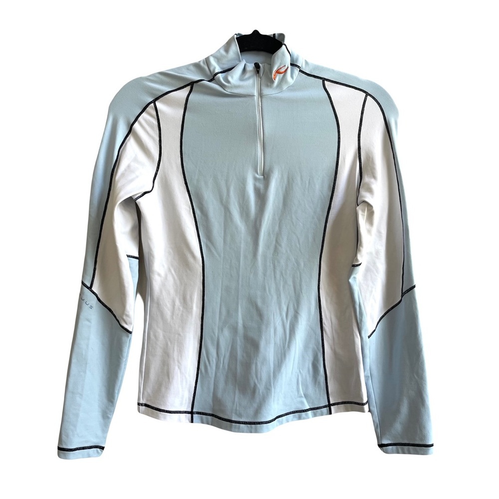 KJUS Baby Blue White Colorblock Quarter Zip Pullover Base Layer Womens Small